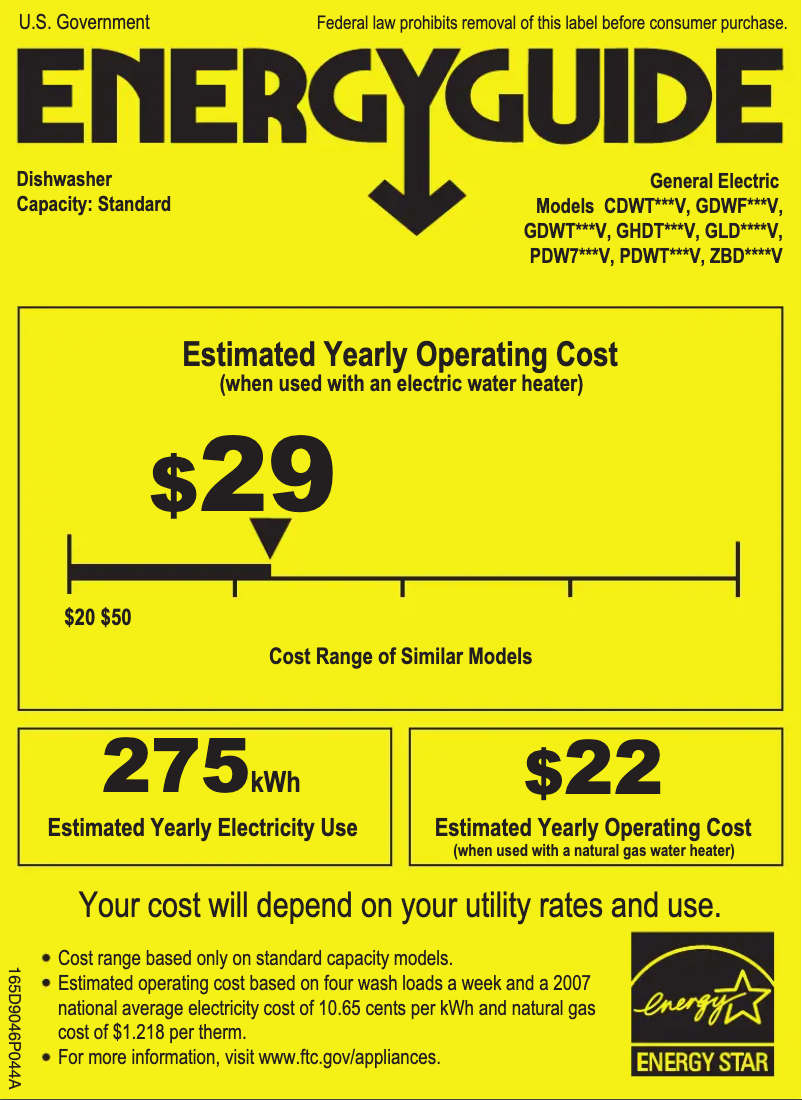 Page 1 of the manual Energy Label GE GDWF160VSS