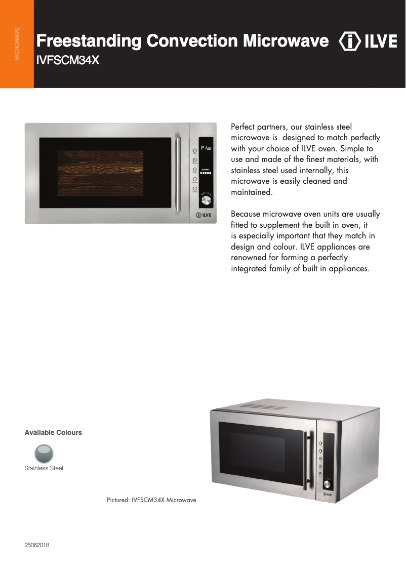 Page 1 de la notice Fiche technique Ilve IVFSCM34X