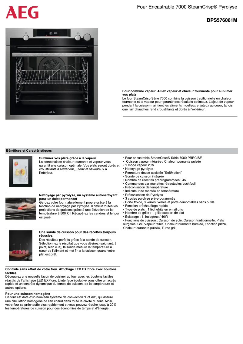 Page 1 de la notice Fiche technique AEG BPS576061M