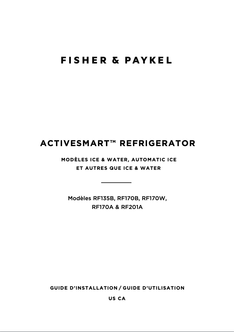 Page n°1 - Guide d'installation Fisher & Paykel RF201ADX5 N