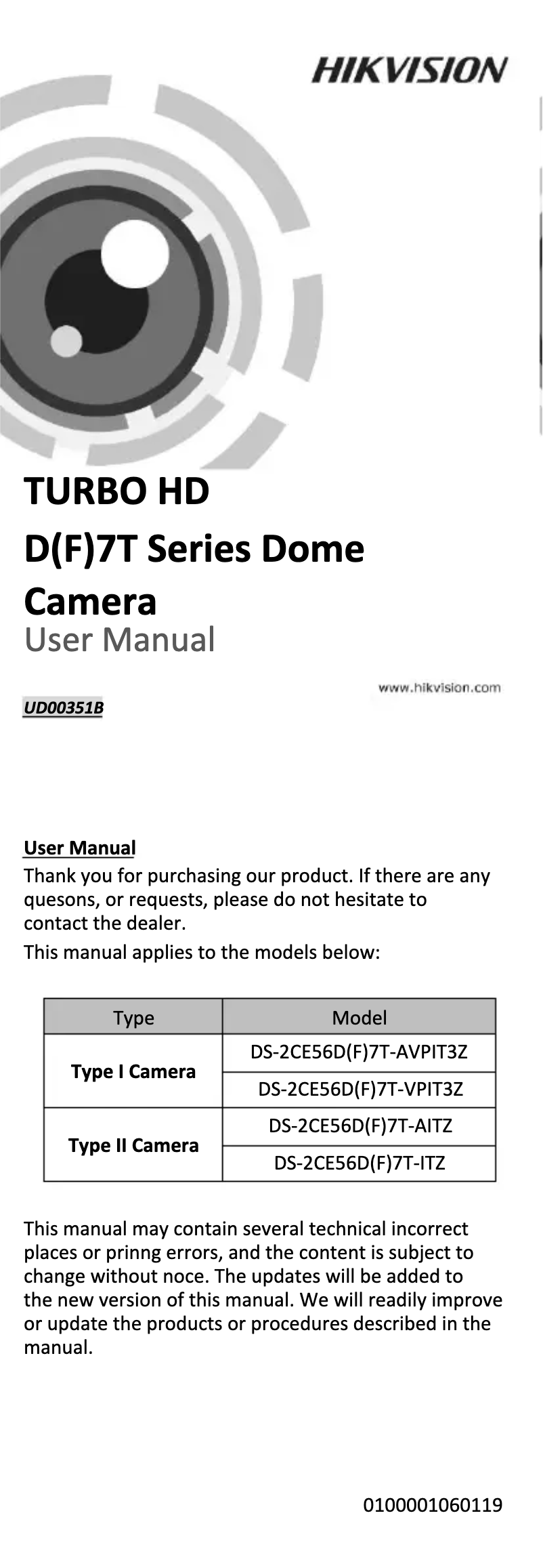 Página 1 del manual Manual de usuario Hikvision DS-2CE56D7T-VPIT3Z