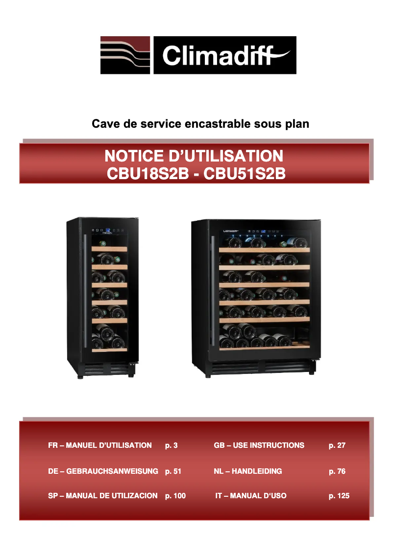 Page 1 de la notice Manuel utilisateur Climadiff CBU18S2B