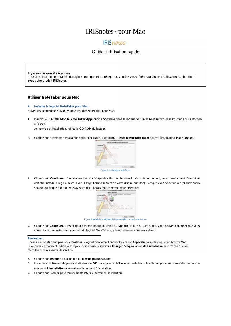 Image de la première page du manuel de l'appareil IRISNotes 1.0
