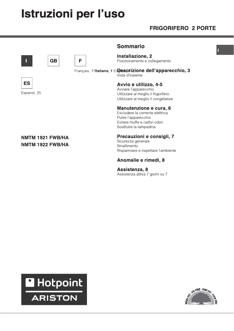 Page 1 de la notice Manuel utilisateur Hotpoint Ariston NMTM 1921 FWB