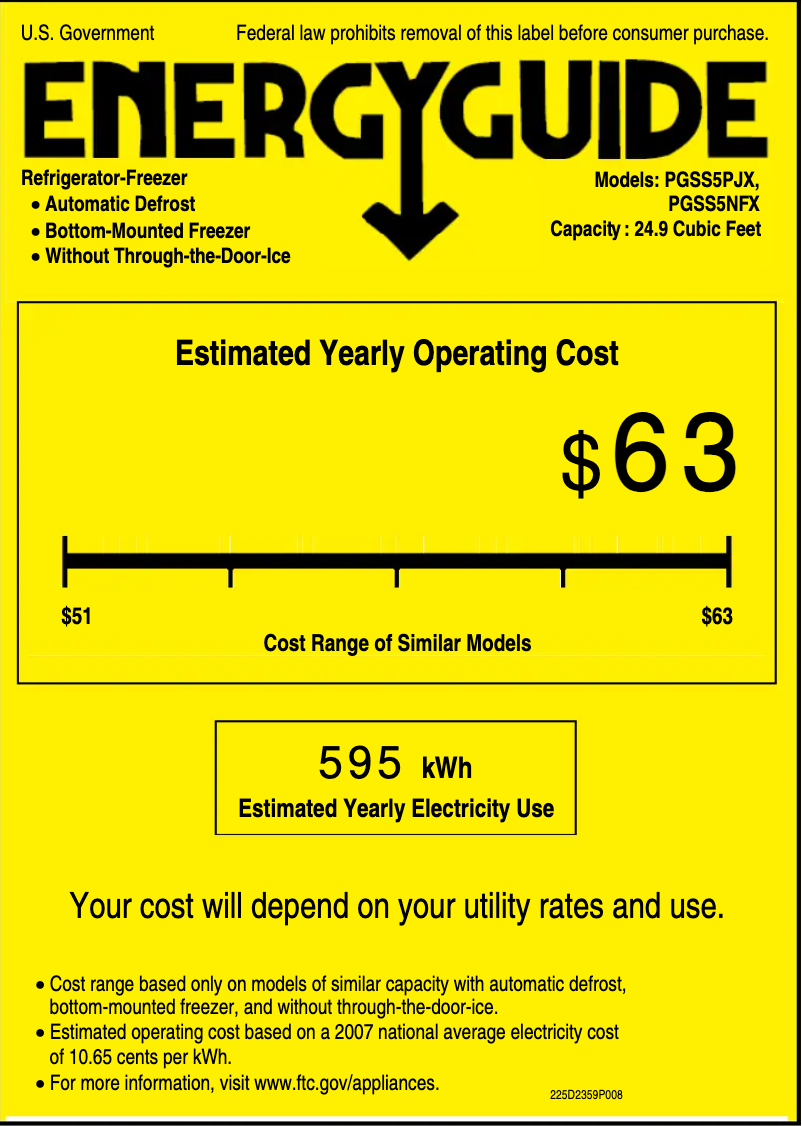 Page 1 de la notice Label énergétique GE Profile PGSS5NFXSS