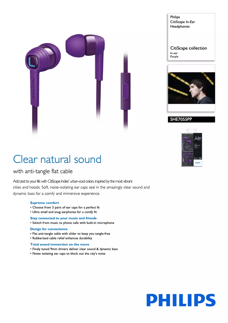 Page 1 de la notice Brochure Philips SHE7055