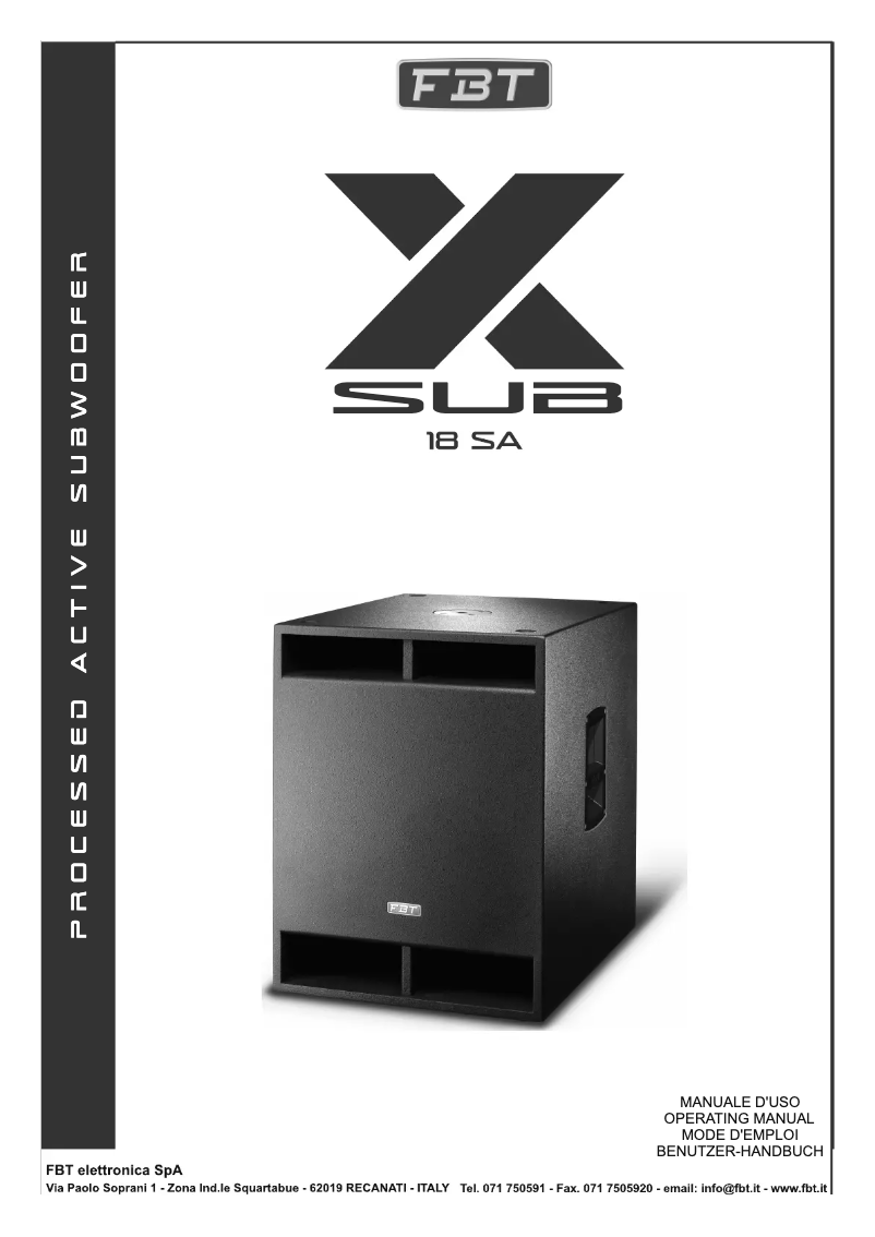 Page 1 de la notice Manuel utilisateur FBT X-Sub 18SA