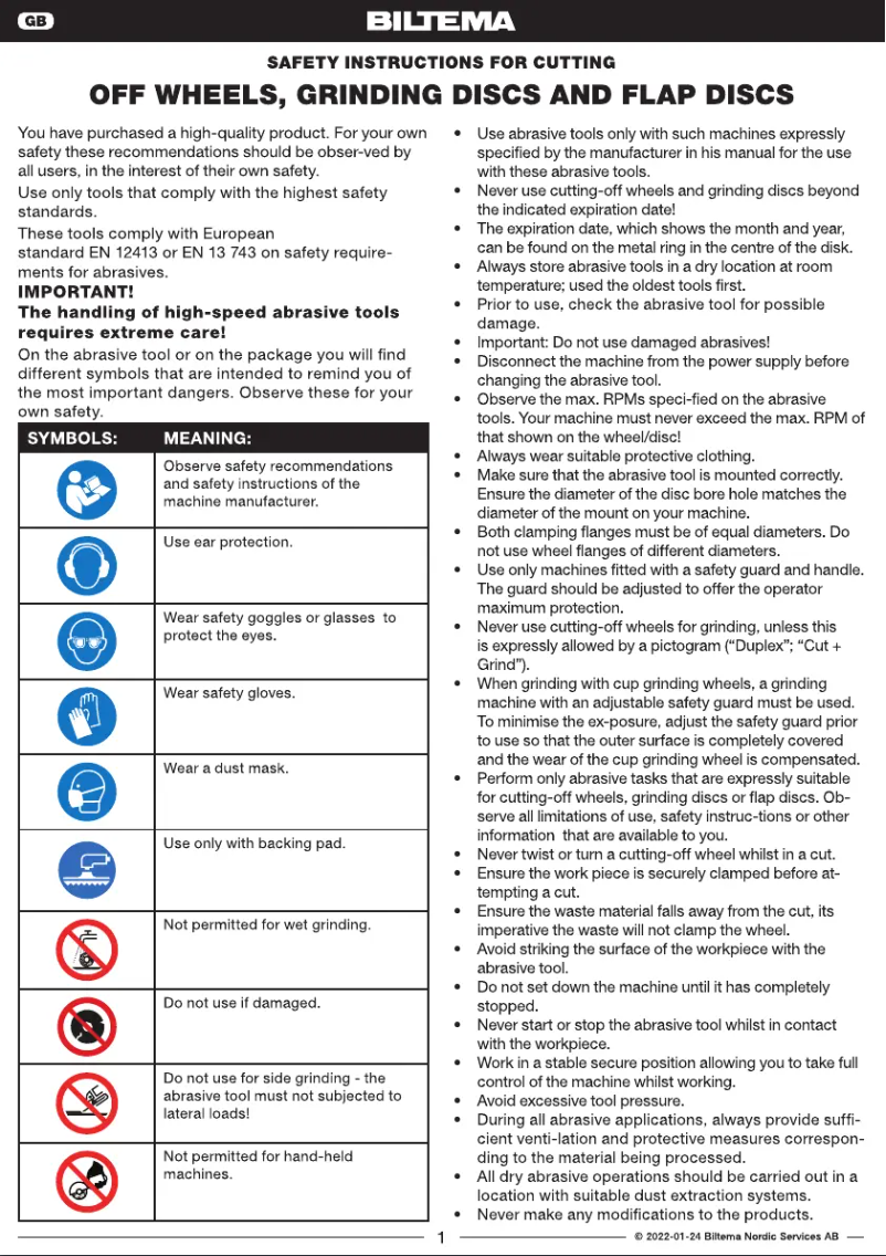 Page 1 de la notice Manuel utilisateur Biltema 20-460