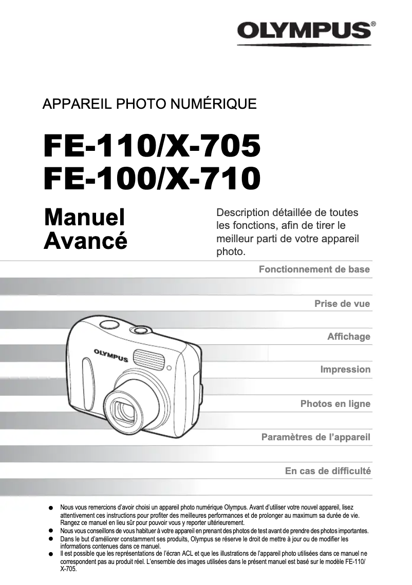 Image de la première page du manuel de l'appareil FE-100
