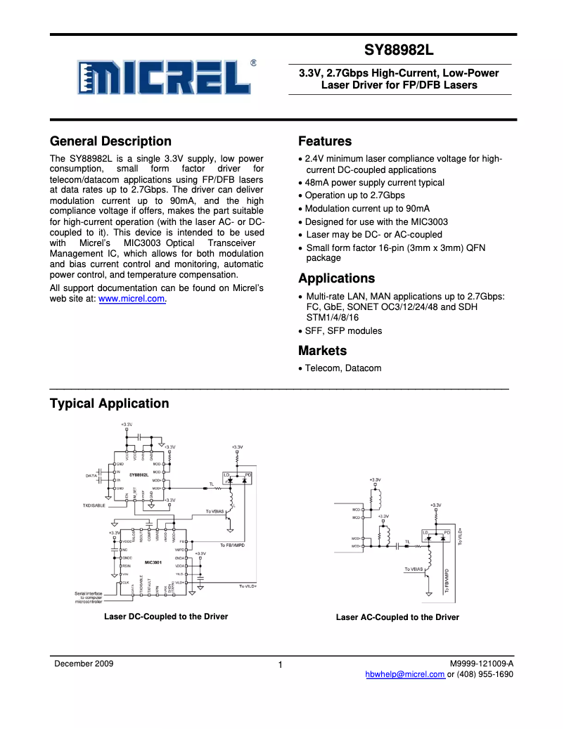 Page 1 de la notice Manuel utilisateur Microchip SY88982L