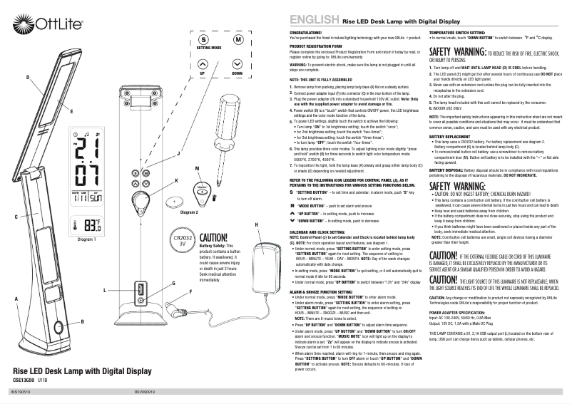 Page 1 de la notice Manuel utilisateur OttLite Rise