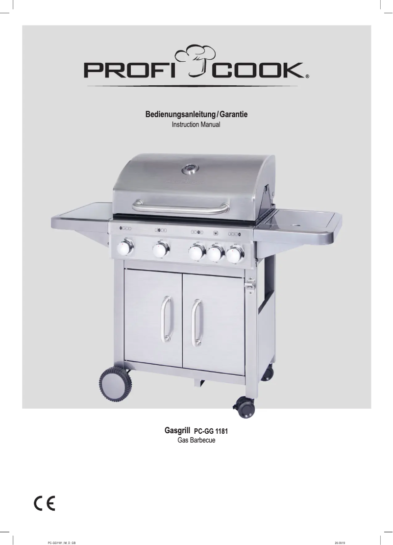 Page 1 de la notice Manuel utilisateur ProfiCook PC-GG 1181