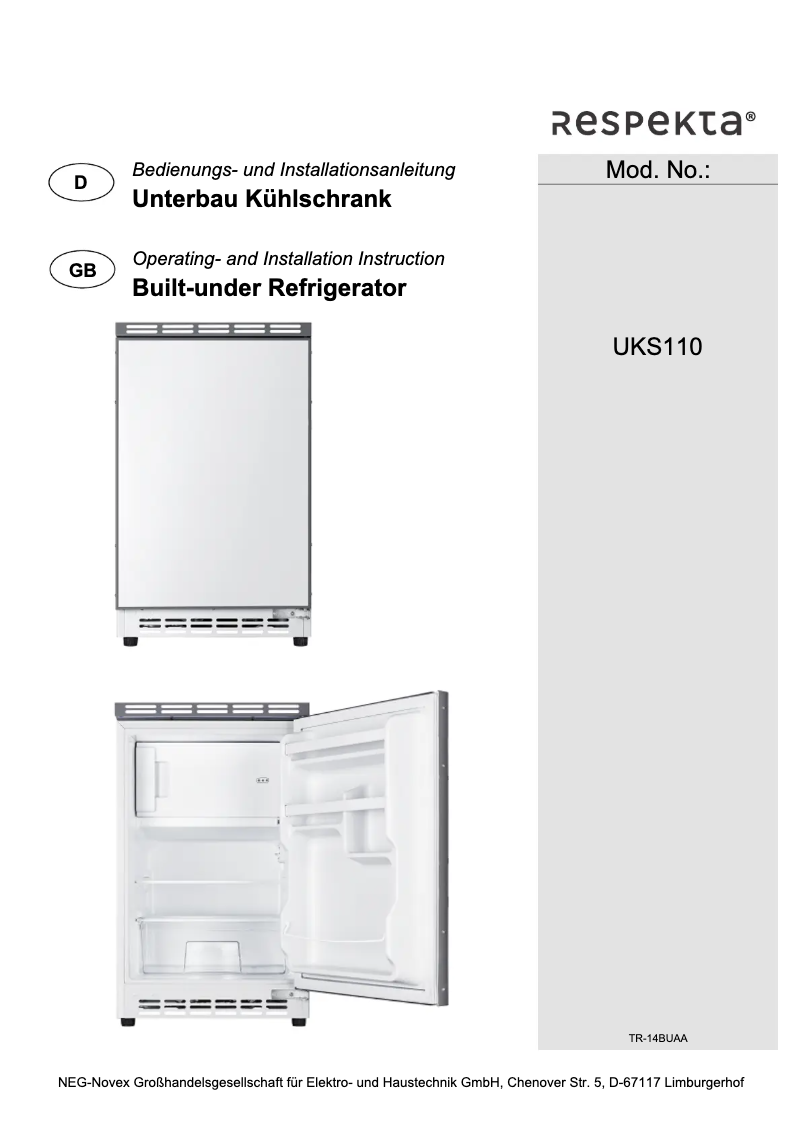 Page n°1 - Manuel utilisateur Respekta UKS 110 A+