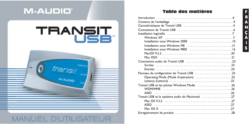 Page n°1 - Manuel utilisateur M-Audio Transit USB