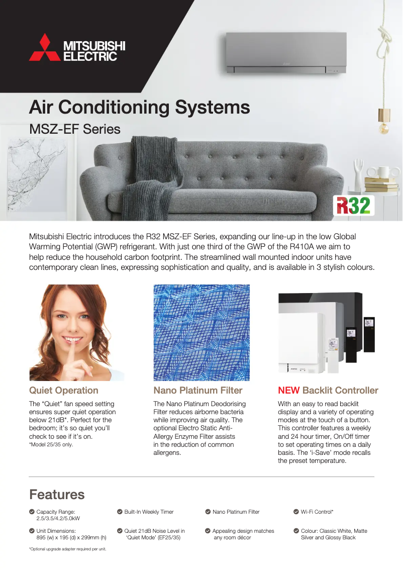 Page 1 de la notice Fiche technique Mitsubishi MSZ-EF35VG