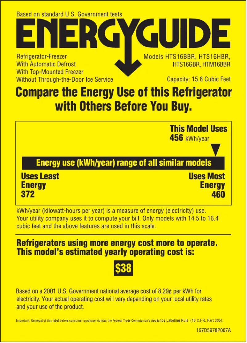 Page 1 de la notice Label énergétique Hotpoint HTS16BBRRCC