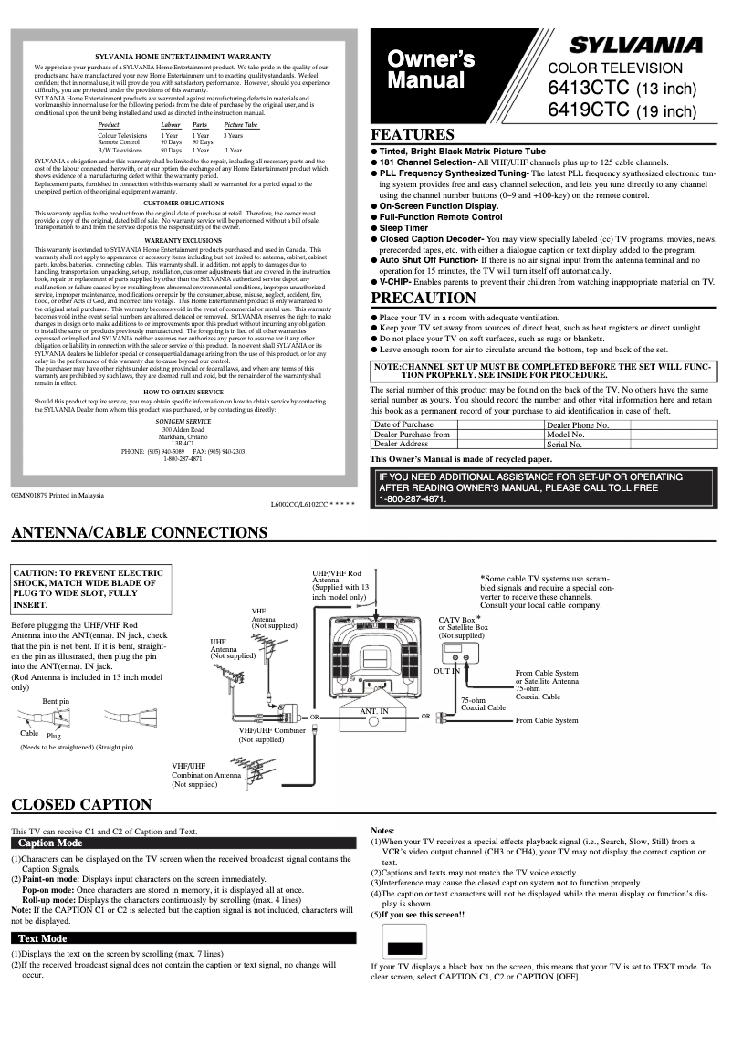 Page 1 de la notice Manuel utilisateur Sylvania 6419CTC