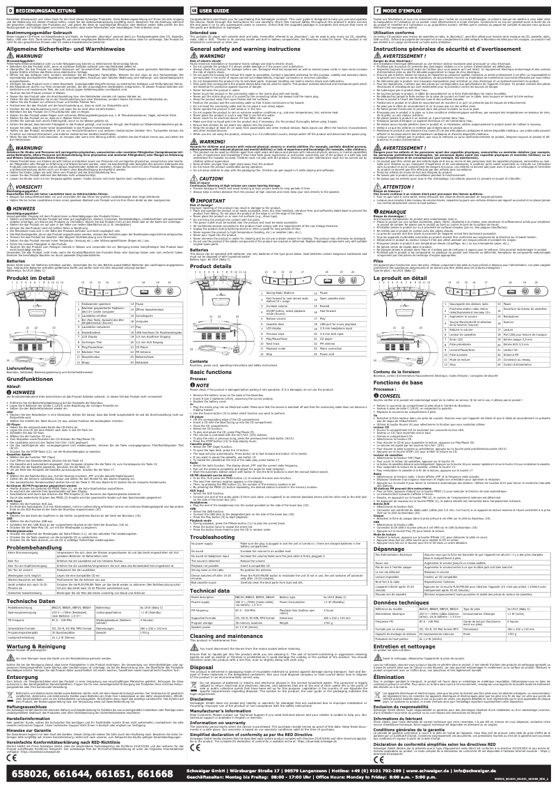 Page 1 de la notice Manuel utilisateur Schwaiger 661668