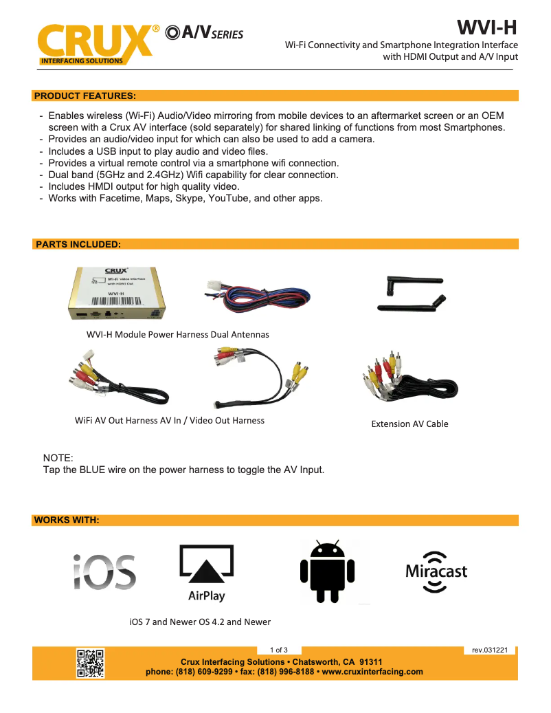 Page 1 de la notice Manuel utilisateur CRUX WVI-H