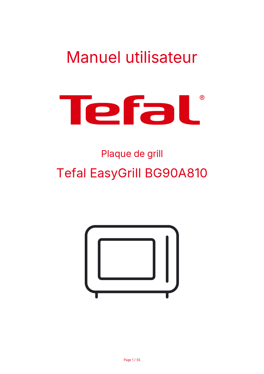 Page n°1 - Manuel utilisateur Tefal EasyGrill BG90A810