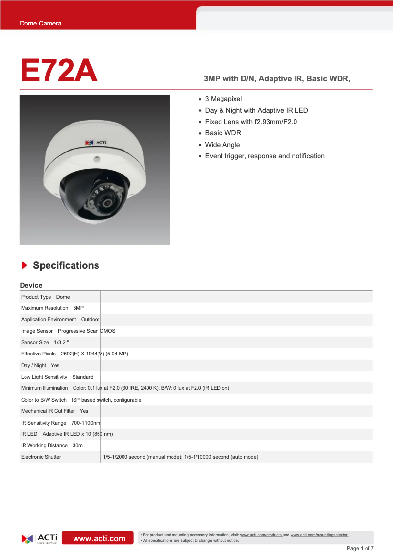 Image de la première page du manuel de l'appareil E72A