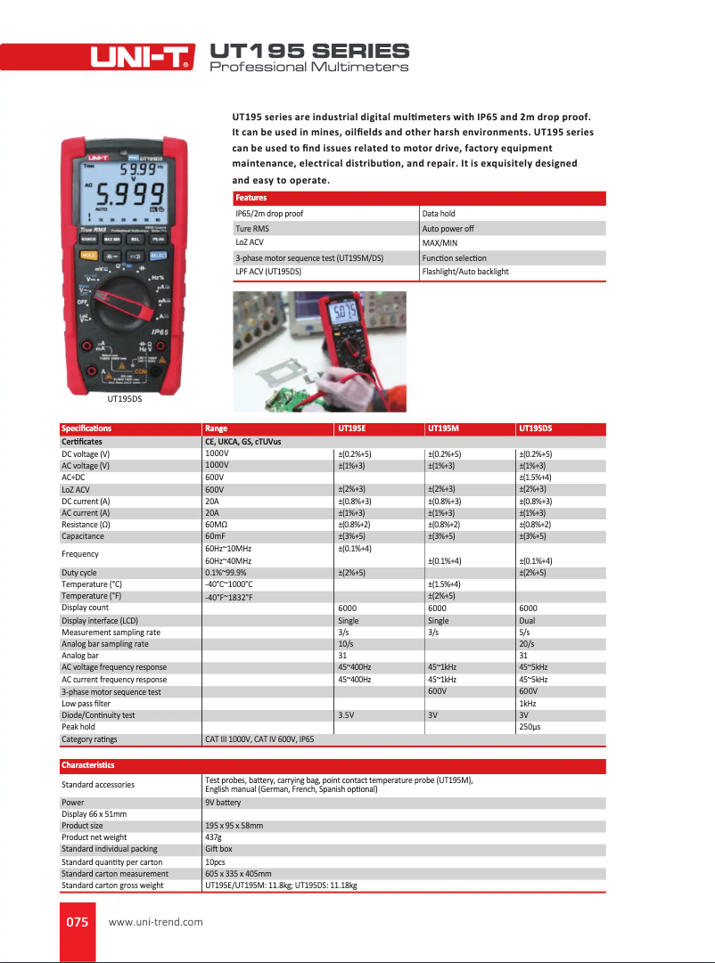 Page n°1 - Manuel utilisateur Uni-T UT195DS
