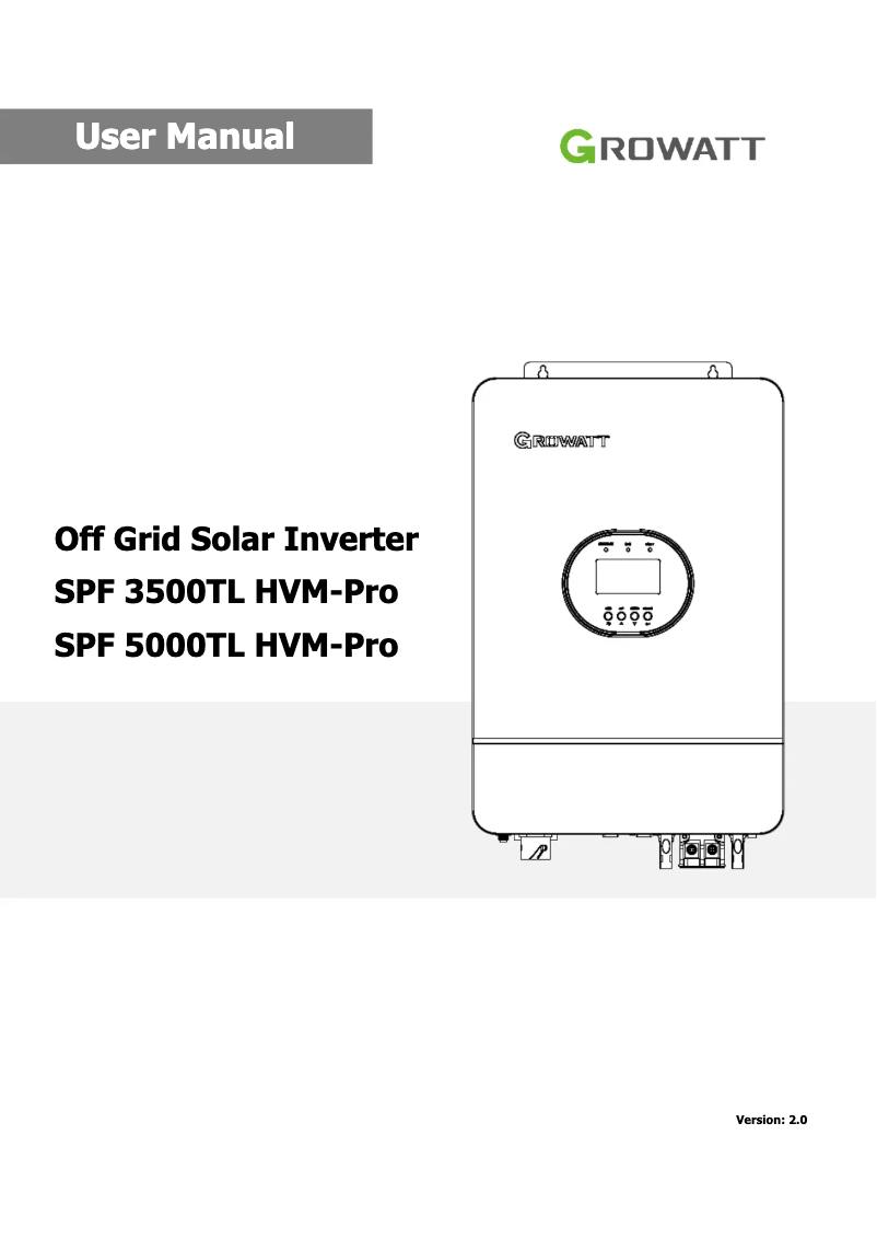 Imagen de la primera página del manual del dispositivo SPF 2000-5000TL HVM