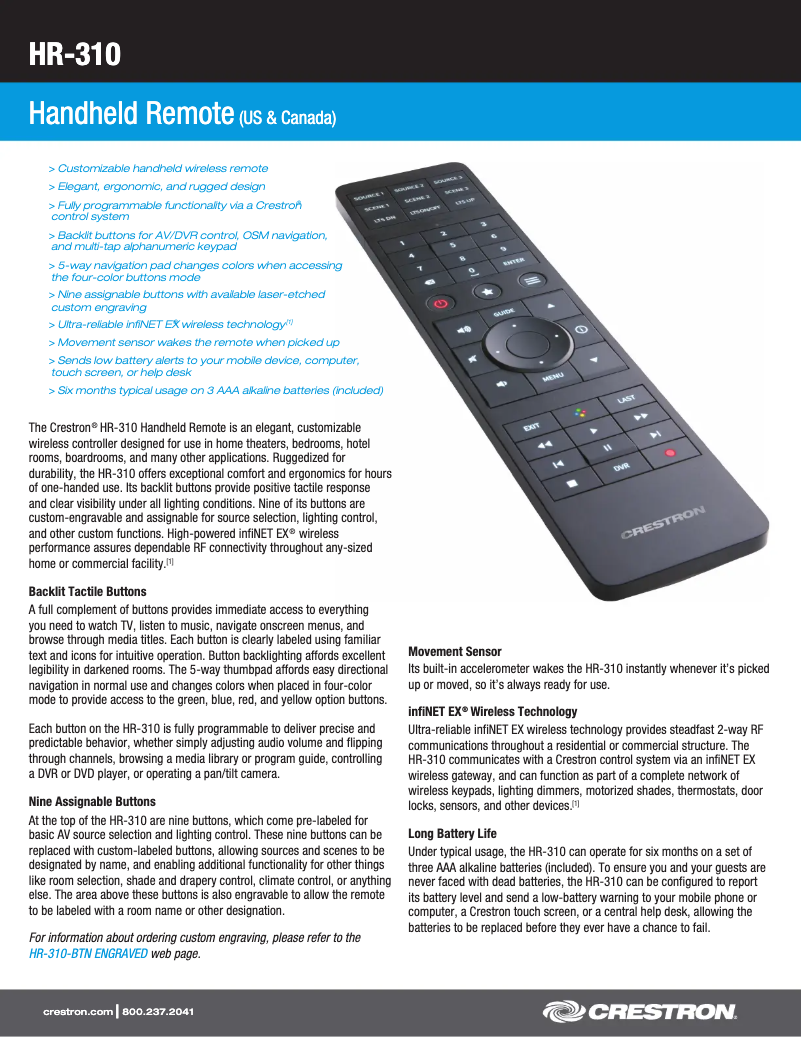 Page 1 de la notice Fiche technique Crestron HR-310-I