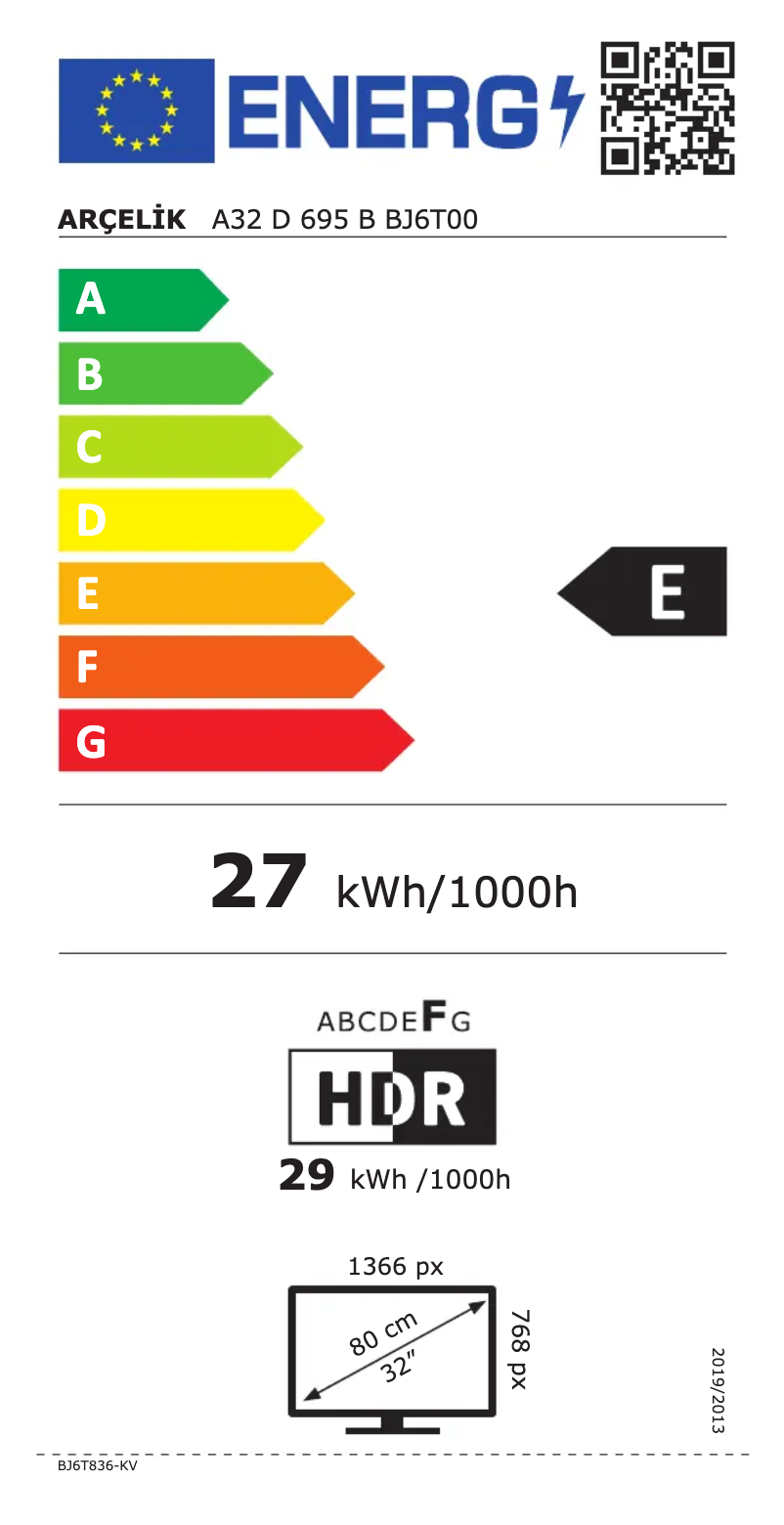 Page n°1 - Label énergétique Arçelik A32 D 695 B