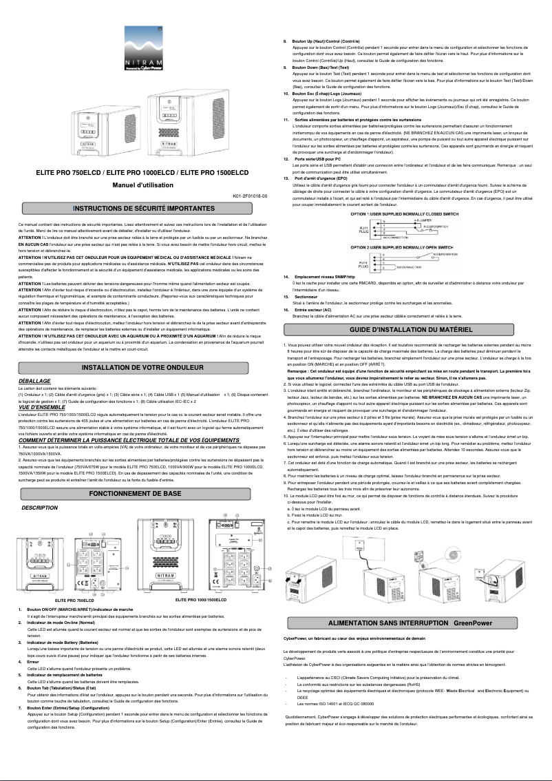 Page n°1 - Manuel utilisateur Nitram ELITE PRO 750ELCD