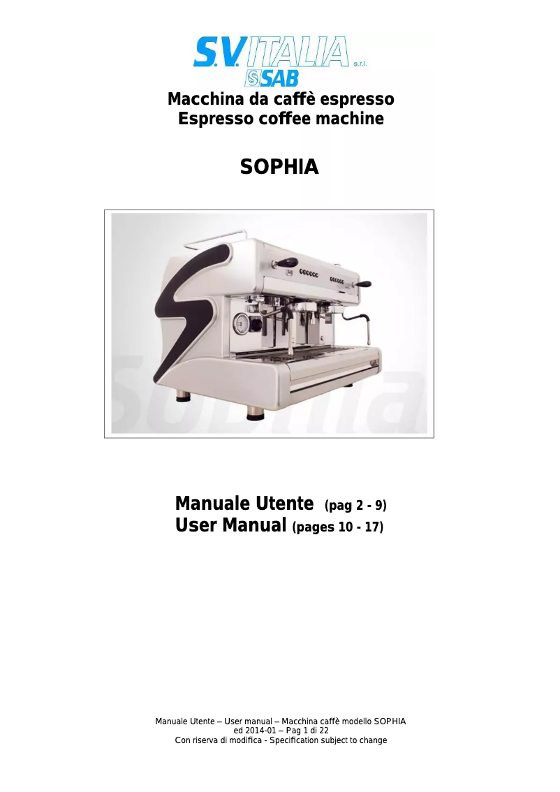 Image de la première page du manuel de l'appareil Sophia