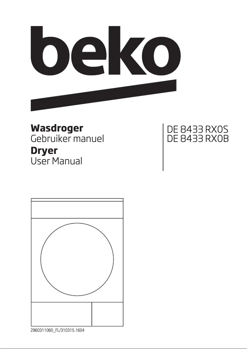Page 1 de la notice Manuel utilisateur Beko DE 8433 RX0S
