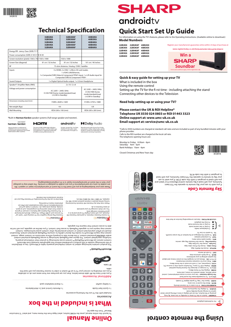 Page 1 de la notice Guide de démarrage rapide Sharp 32BI5KA