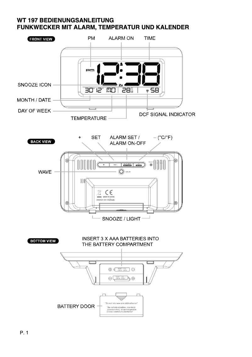 Page 1 de la notice Manuel utilisateur Techno Line WT 197