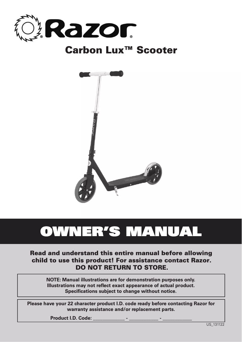 Page 1 de la notice Manuel utilisateur Razor Carbon Lux