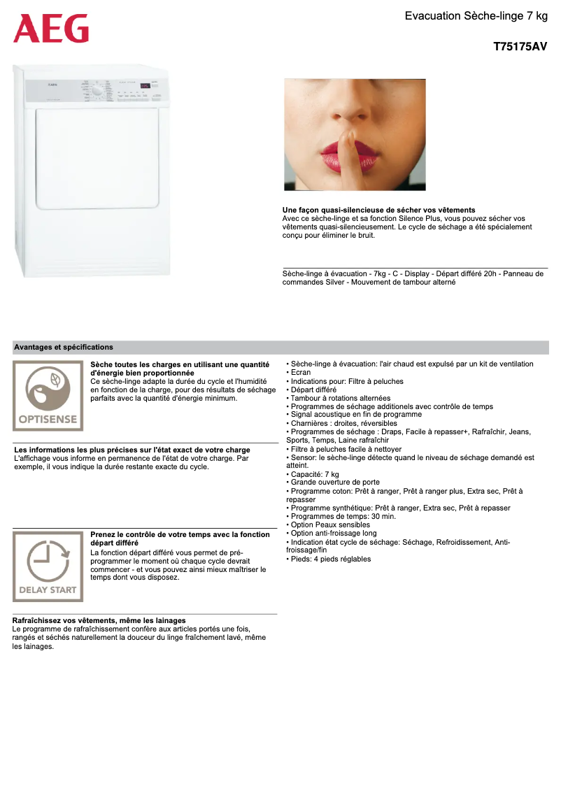 Página 1 del manual Ficha técnica AEG T75175AV