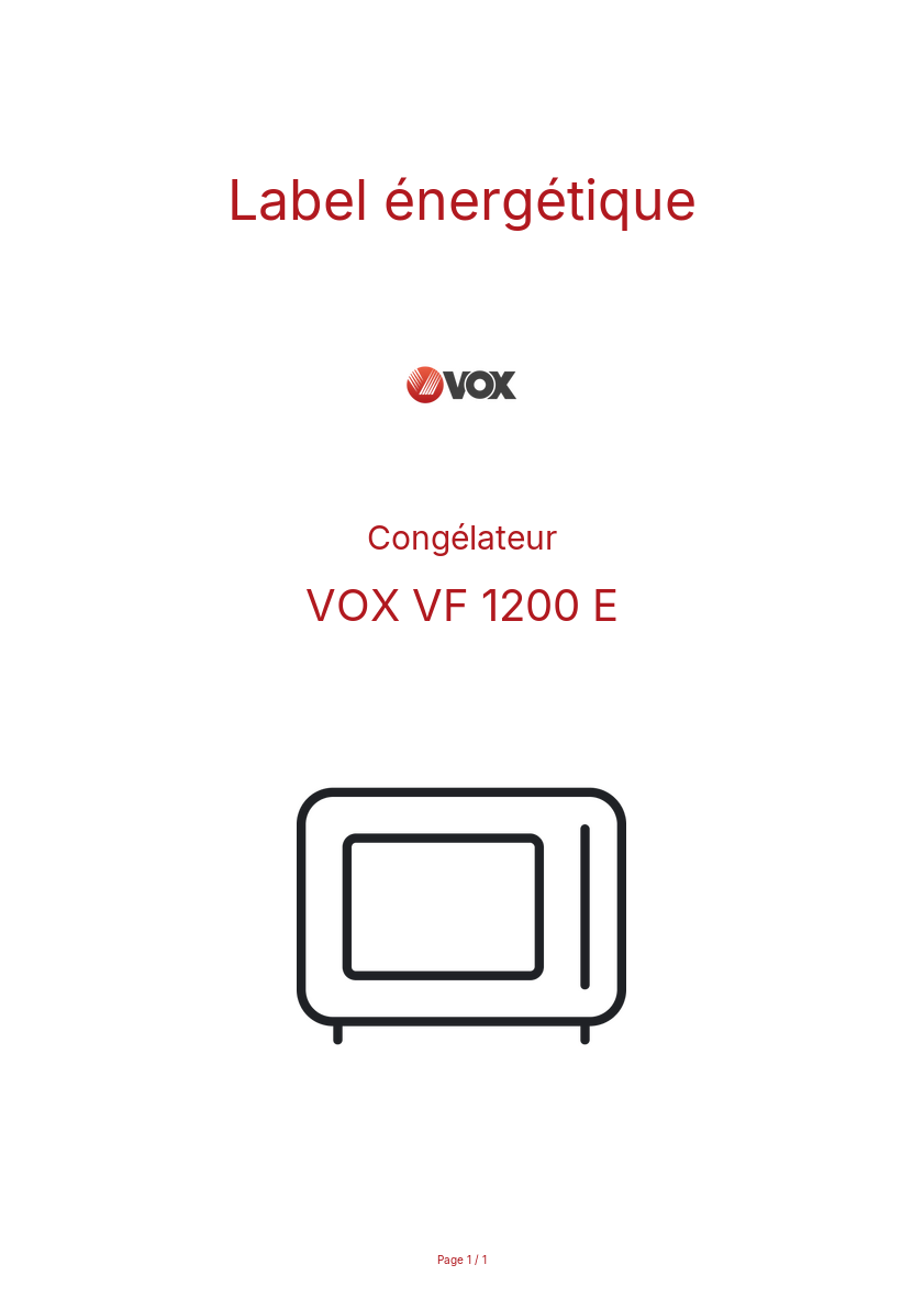 Page n°1 - Label énergétique VOX VF 1200 E