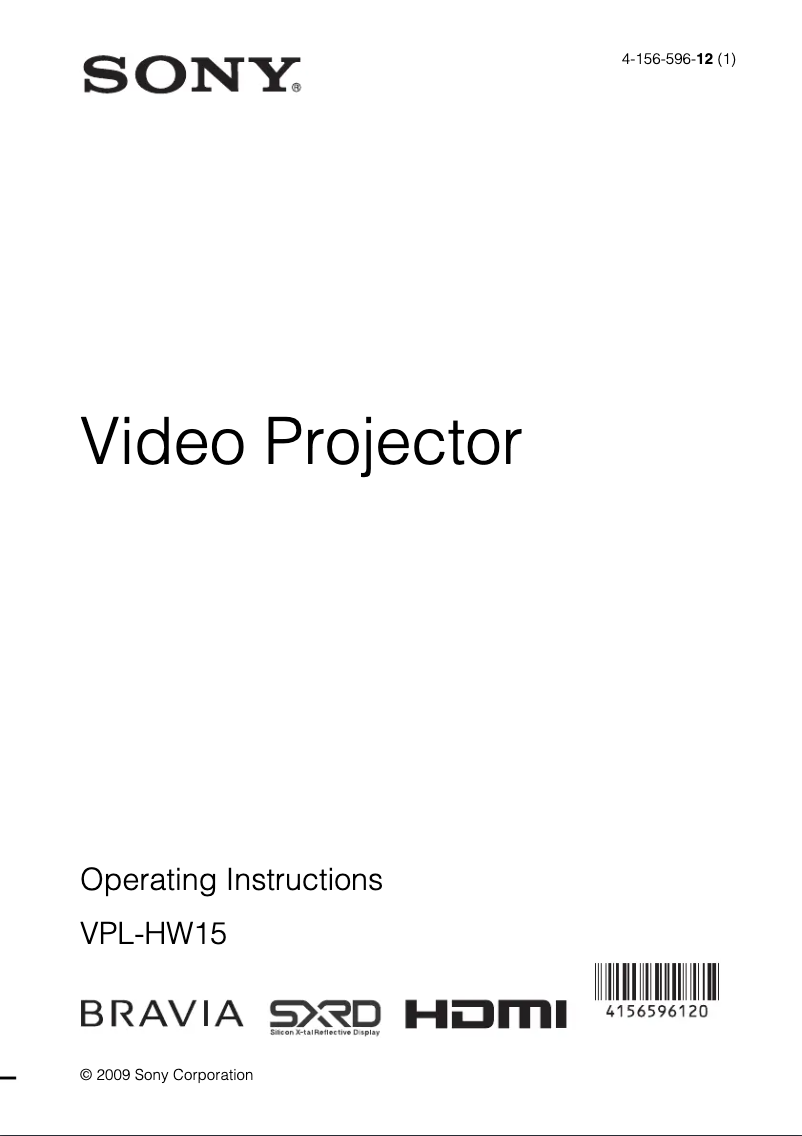 Page 1 de la notice Manuel utilisateur Sony VPL-HW15