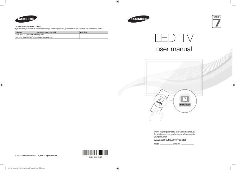 Page 1 de la notice Manuel utilisateur Samsung UE40F7000ST