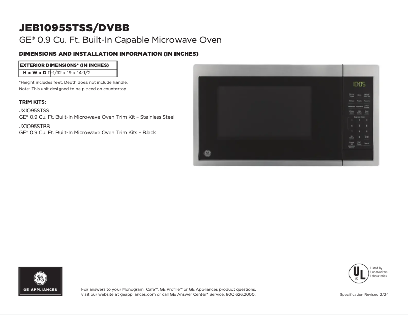 Page n°1 - Fiche technique GE JEB1095DVBB