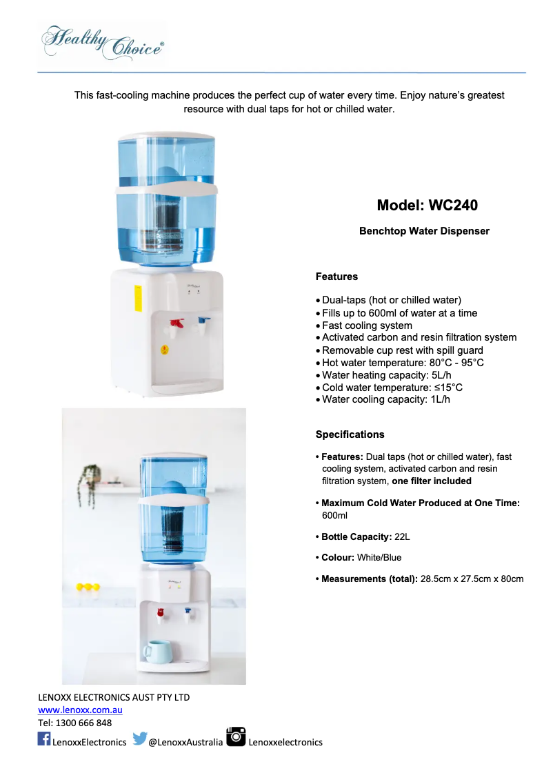 Page n°1 - Fiche technique Healthy Choice WC240
