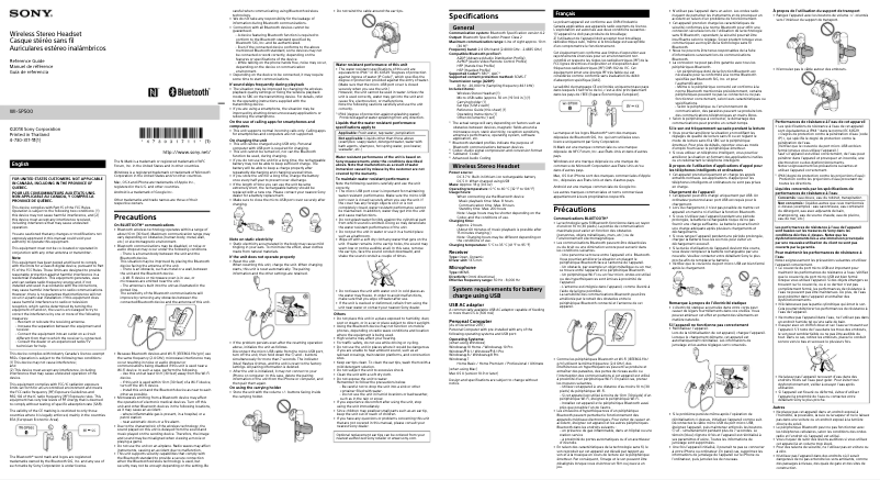 Page 1 de la notice Manuel utilisateur Sony WI-SP500