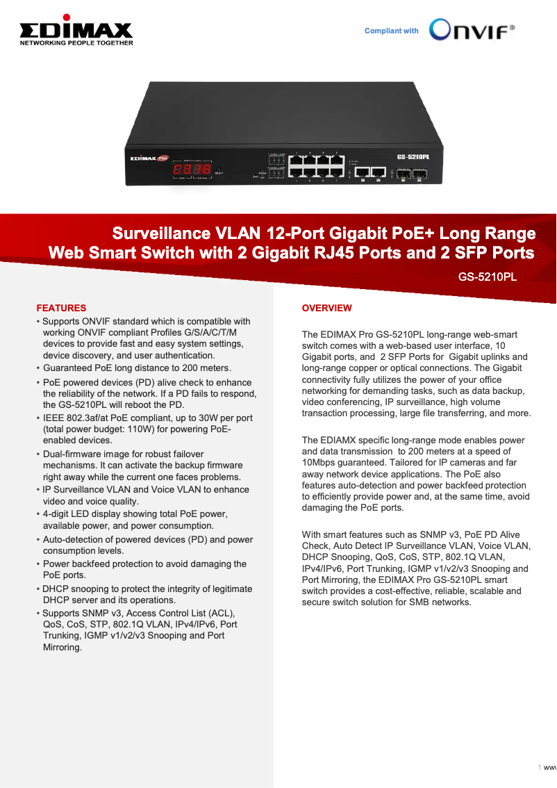 Page n°1 - Fiche technique Edimax GS-5210PL