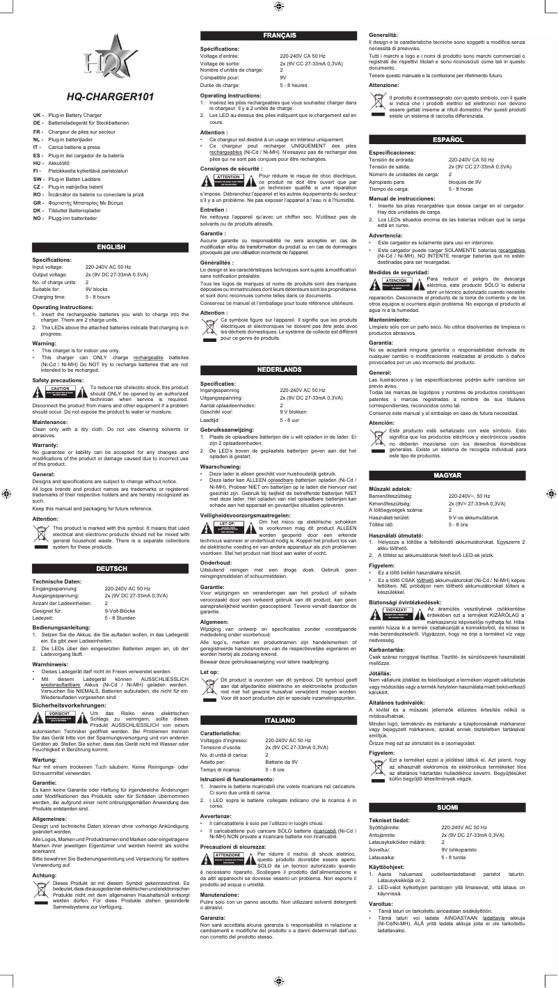 Page n°1 - Manuel utilisateur HQ CHARGER101