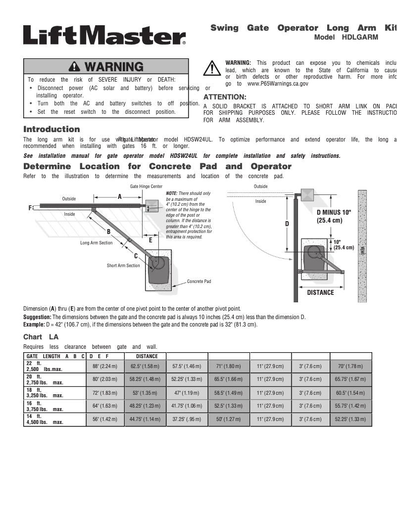 Page 1 de la notice Manuel utilisateur LiftMaster HDLGARM