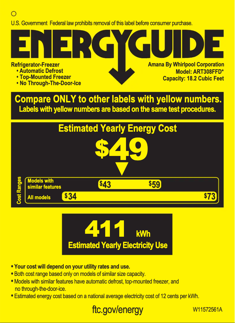 Page 1 de la notice Label énergétique Amana ART308FFDW
