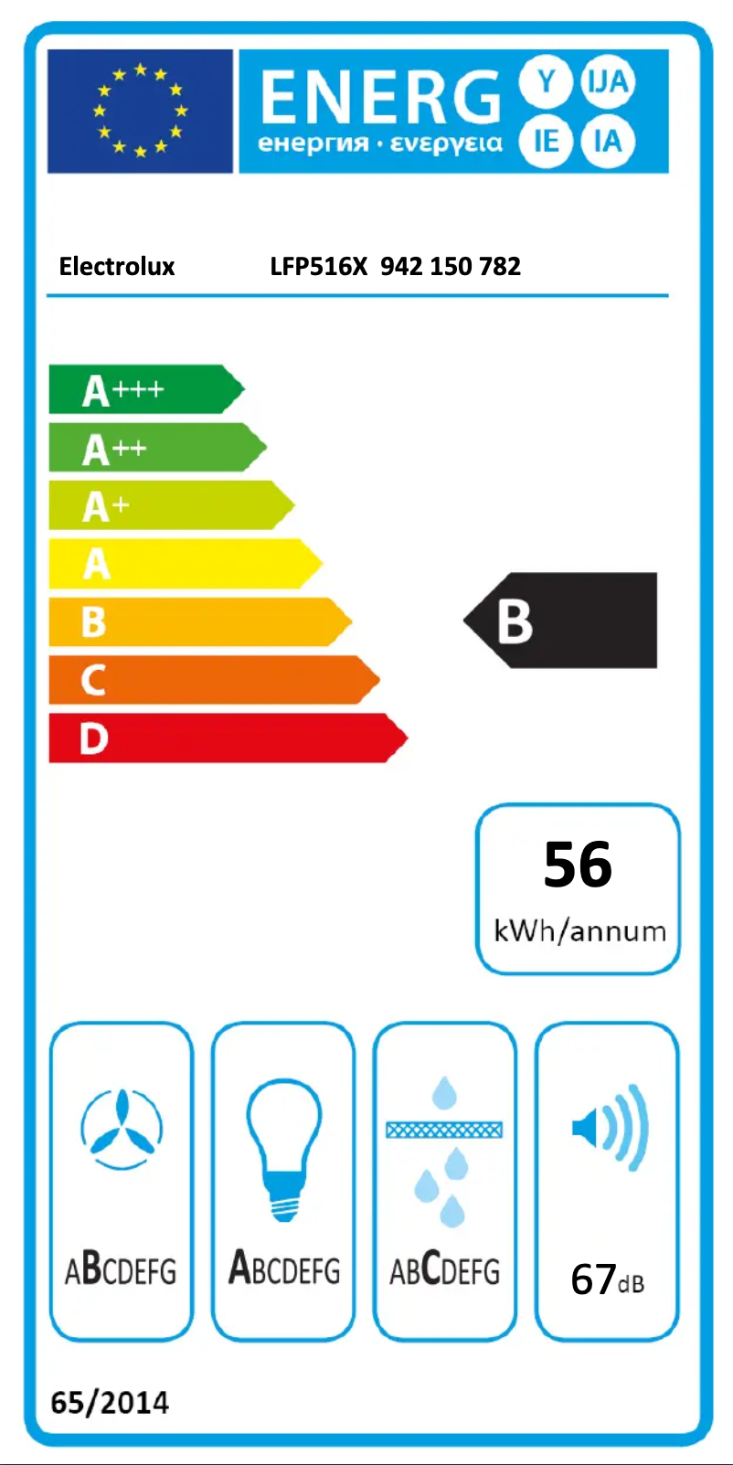 Page 1 de la notice Label énergétique Electrolux LFP516X