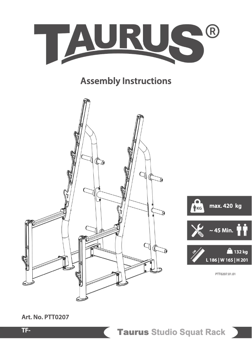 Page 1 de la notice Manuel utilisateur Taurus Studio Squat Rack