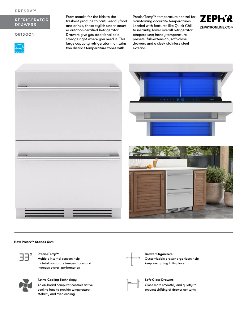 Page 1 de la notice Fiche technique Zephyr PRRD24C2AS-OD