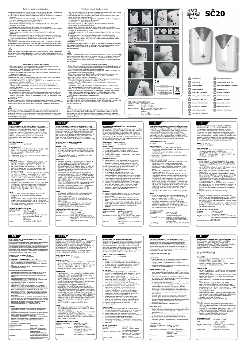 Page 1 de la notice Manuel utilisateur Elro SC20